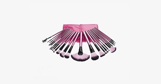 24 Piece Professional Makeup Brush Set with Case - Hot Pink